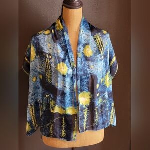 Reunion Des Mu'sees Nationaux Silk Rectangular Scarf Made In France Blue/green